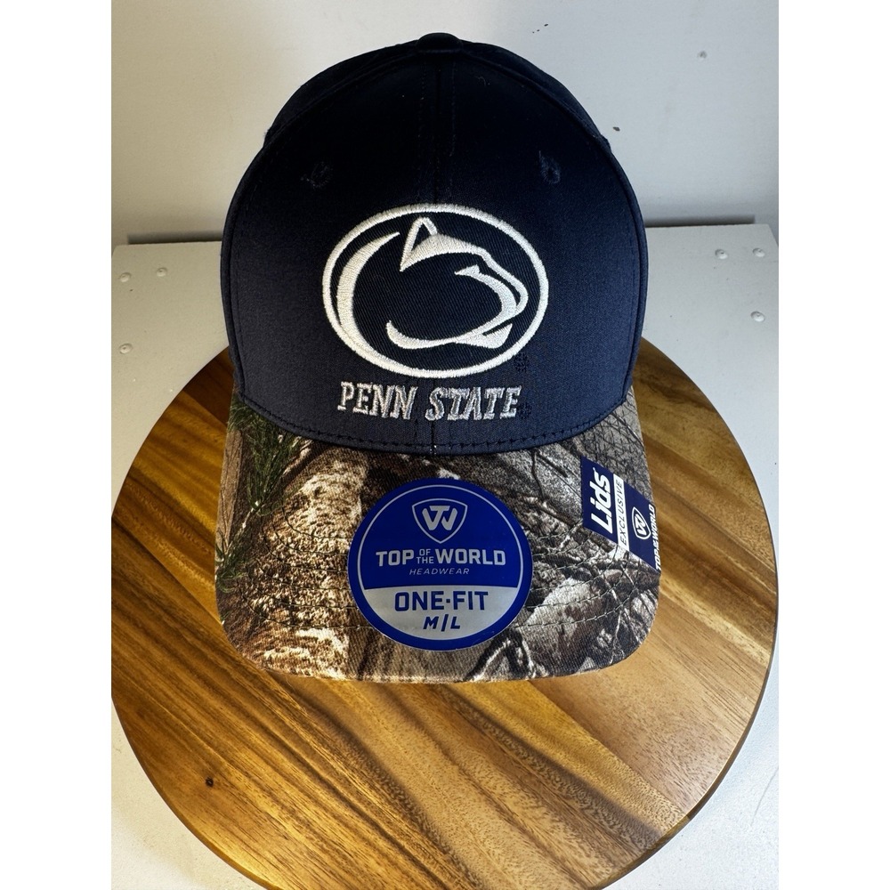 New! Penn State Top Of The World One Fit Lids M/L Flex Fit RealTree Camo Brim